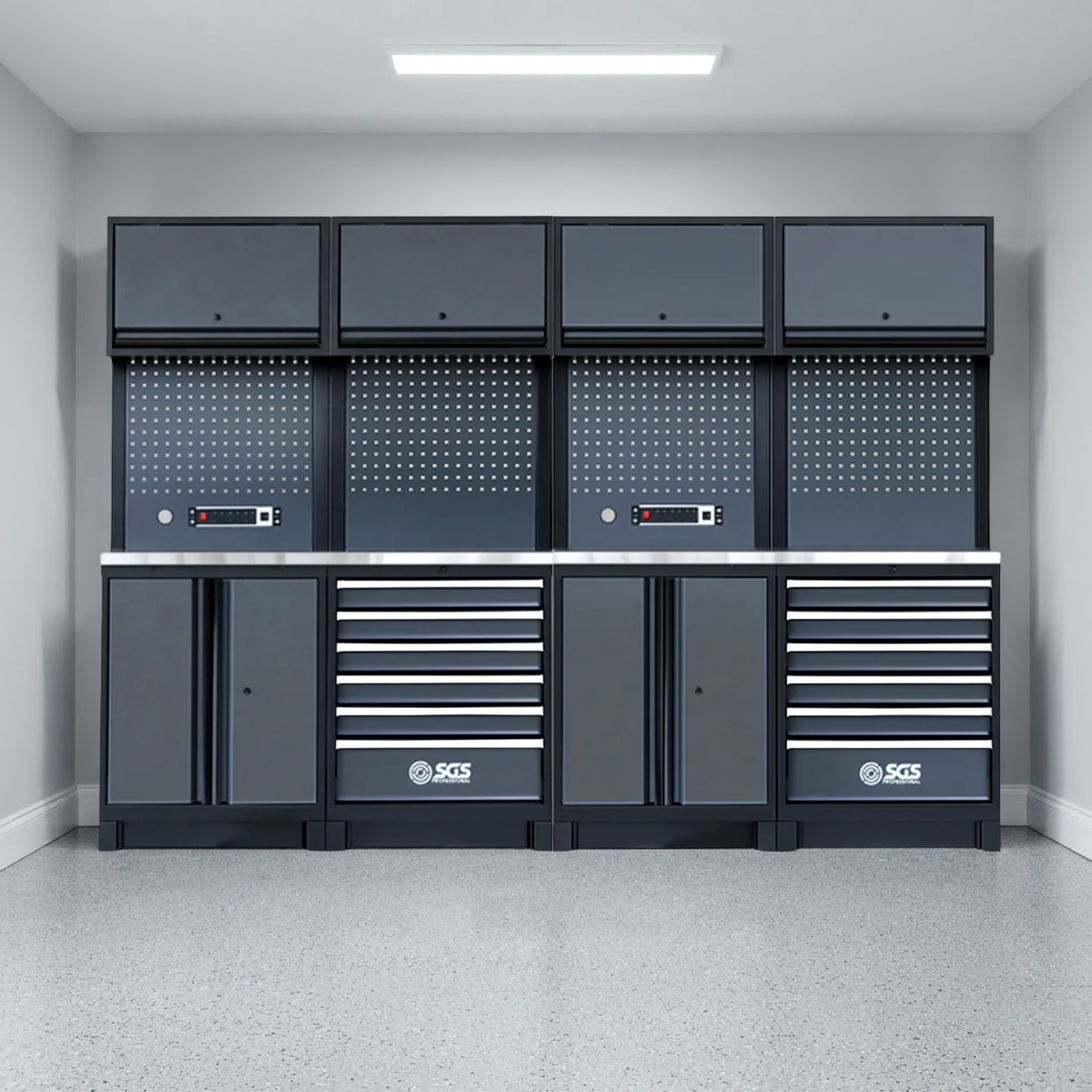 SGS Pro Heavy Duty Garage Storage System | Dual Powerstrip Cabinets